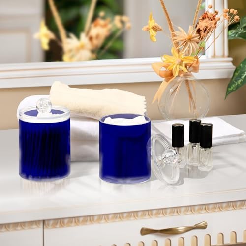 Gredecor 4 Pack Navy Blue Qtip Holder Organizer Dispenser Clear Bathroom Storage Canister Cotton Ball Holder Bathroom Containers for Cotton Swabs/Pads/Floss