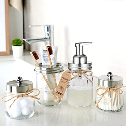 Amolliar Mason Jar Bathroom Accessories Set Complete 4Pc, Brushed Nickel