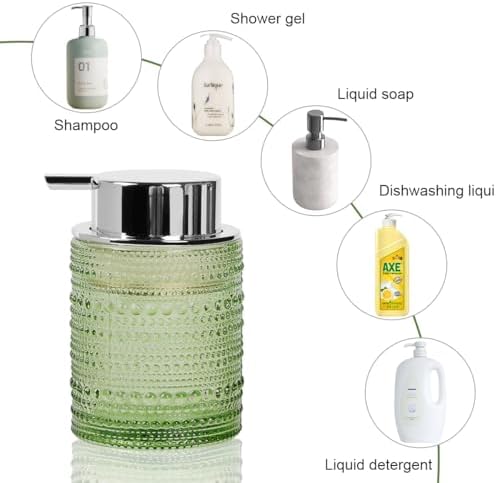 Green Bathroom Accessory Set, Glass Toothbrush Holder and Soap Dispenser Set, Foaming Soap Dispenser, Toothbrush and Toothpaste Holder, Bathroom Tumbler Cup for Countertop Decor