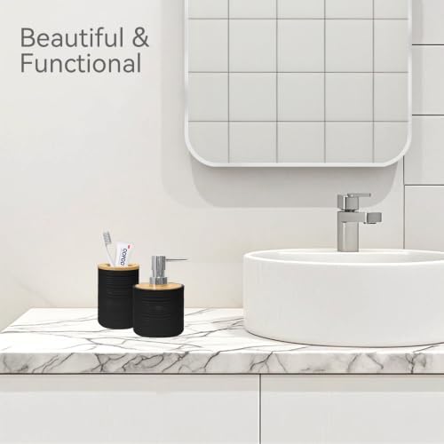 2 PCS Bathroom Accessories Set, Black Soap Dispenser and Toothbrush Holder