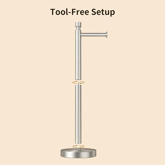 Toilet Paper Holder Stand, Heavy Duty Stainless Steel Free Standing Bathroom Tissue Roll Holder, Brushed Nickel | Stainless Steel Design with Open-Arm Access for Bathrooms and Powder Rooms