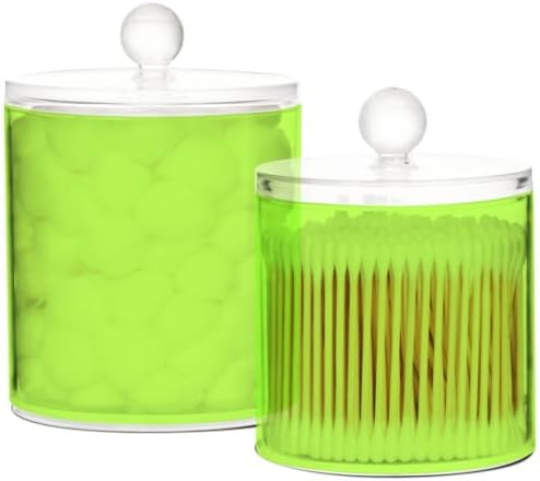 Gredecor Green Yellow Apothecary Jars with Lids for Bathroom & Kitchen Organization Containers Acrylic Plastic Organizers Great for Q-Tip Cotton Swabs, Jewelry, Food & Candy Storage, Set of 2 Sizes