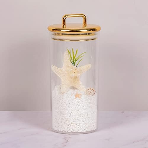 2 Pack 32 oz Large Acrylic Storage Apothecary Jar with Gold Airtight Lid | Bathroom Vanity Organizer Containers | Ideal Decorative Canisters for Shells, Bath Salt, Grains, Cotton Ball, Flossers
