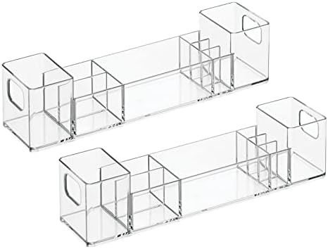 mDesign Plastic Bathroom Medicine Cabinet Organizer with Handles - Divided Vanity Storage Holder/Container for Cotton Swabs, Makeup, Bathroom Essentials/Toiletries, Lumiere Collection, 2 Pack - Clear