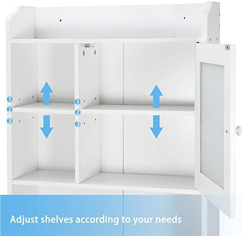 Nouva Over The Toilet Storage Cabinet - Glass Door Bathroom Shelf Storage Organizer with Adjustable Shelf Freestanding Toilet Rack Space Saver,White