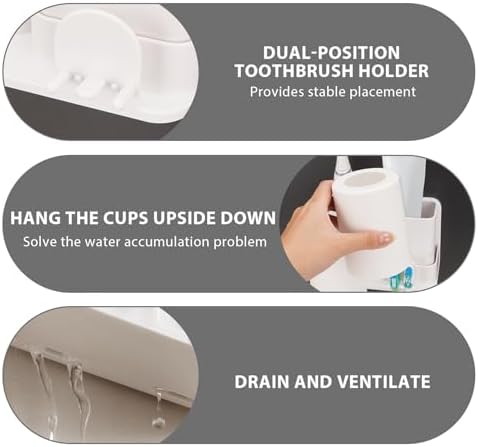 Toothbrush Holders with 2 Mouthwash Cup Wall Mounted for Bathrooms, 2 Slots Bathroom Organizer for Toothpaste, Electric Toothbrush, Razor, Floss, Self Adhesive Toothbrush Hanger Storage for Shower