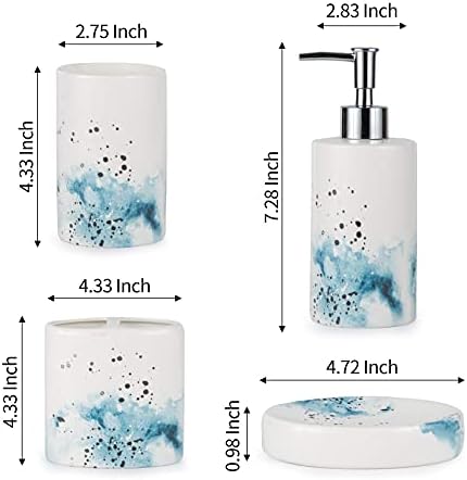 Ceramic 4-Piece Bathroom Accessories Set Complete Hand Paint Bath Countertop Accessory Soap Dispenser Set
