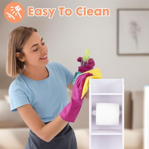 LuiceABC Toilet Paper Holder Stand, Over The Toilet Storage Cabinet for Bathroom, Slim Corner Shelf for Small Space Storage, Small Bathroom Storage Cabinet with Toilet Roll Holder & Door - White