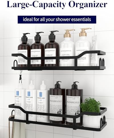 Kitsure Shower Caddy, Adhesive Shower Organizer, X-Large, Black