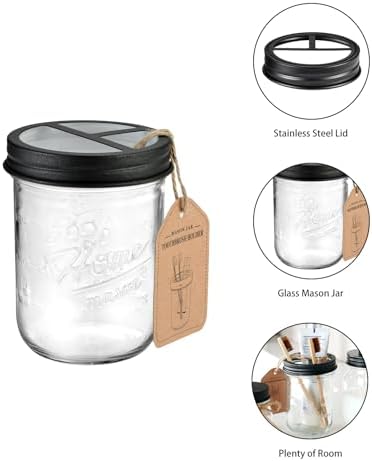 SheeChung Mason Jar Bathroom Accessories Set, 2Pcs Glass Bathroom Accessory Set, Soap Dispenser, Toothbrush Holder, Bathroom Decor, Rustic Farmhouse Decor - Black (Pack of 2)