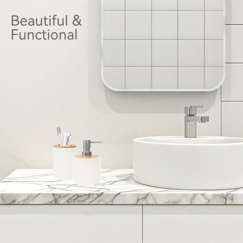 2 PCS Bathroom Accessories Set, White Soap Dispenser and Toothbrush Holder