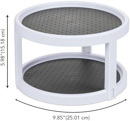 Kitchen Spaces Two-Tier Lazy Susan Organizer, Cabinet Turntable Shelf Storage for Kitchen and Pantry Items, Great for Spices or Condiments, Non-Skid, Sturdy with Full Spin, White