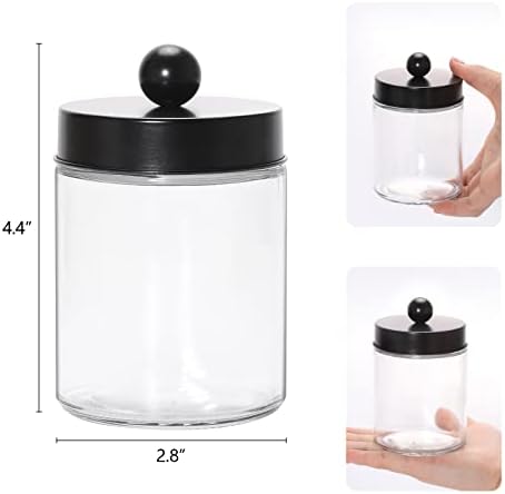Tbestmax Glass Qtip Holder Dispenser, 10-Ounce Bathroom Containers Apothecary Jars with Metal Lids for Cotton Ball Swab Pad, Black (4 Pack)