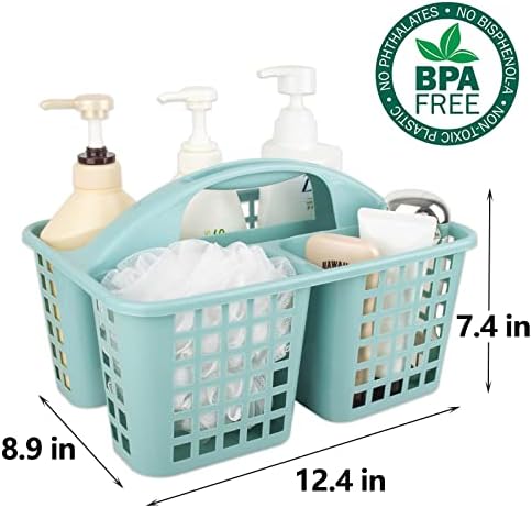 Portable Shower Caddy Basket Plastic Storage Basket with Divided Light Blue