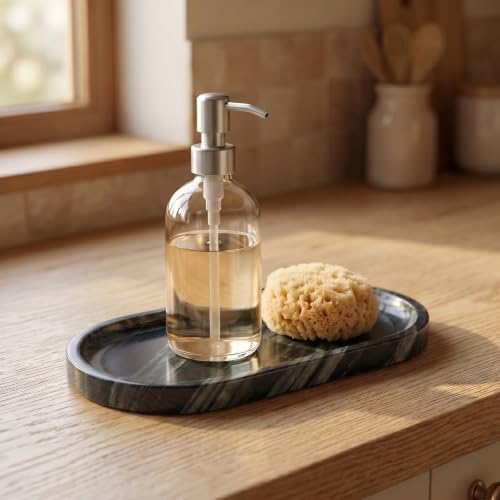 YKAJO Antique Wood Oval Marble Tray, 9.8x4.7 Vanity Perfume Organizer Dish