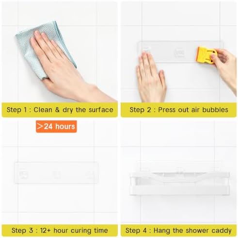 Heavy-Duty Adhesive Shower Shelves, White Storage Shelf