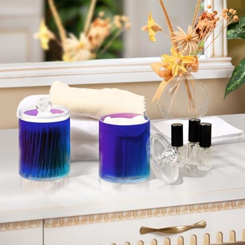 Gredecor 4 Pack Gradient Purple Blue Qtip Holder Organizer Dispenser Clear Bathroom Storage Canister Cotton Ball Holder Bathroom Containers for Cotton Swabs/Pads/Floss