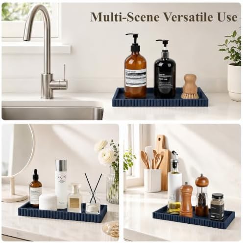 Silicone Bathroom Tray Vanity Tray Kitchen Counter Decor, Large, Dark Blue