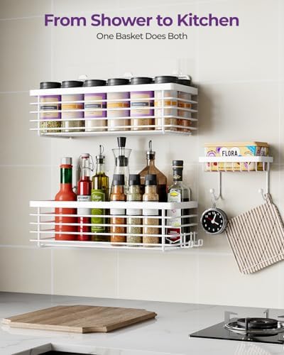 Shower Shelves Adhesive 3 Pack Stainless Steel Storage Organizers-White