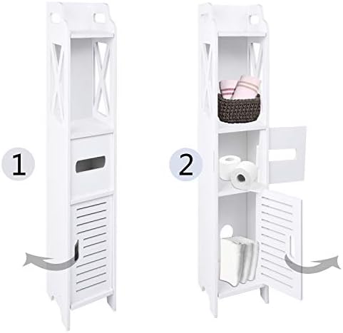 Small Bathroom Storage, Toilet Paper Storage Corner Floor Cabinet with Shelves and Doors, Bathroom Storage Organizer Furniture Corner Shelf for Book, Toilet Paper, Shampoo, Botany (31.5Wx6.1Lx6.1D)