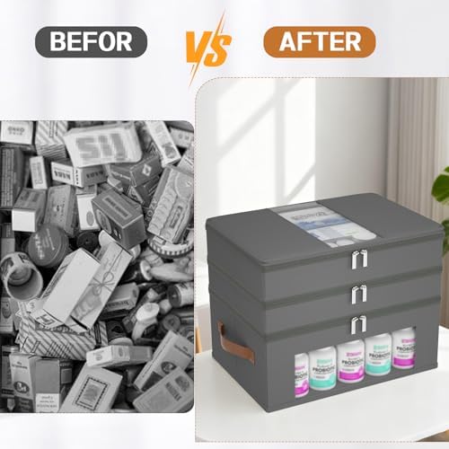 3-Tier Medicine Cabinet Organizer, Fabric Medicine Organizer, Grey
