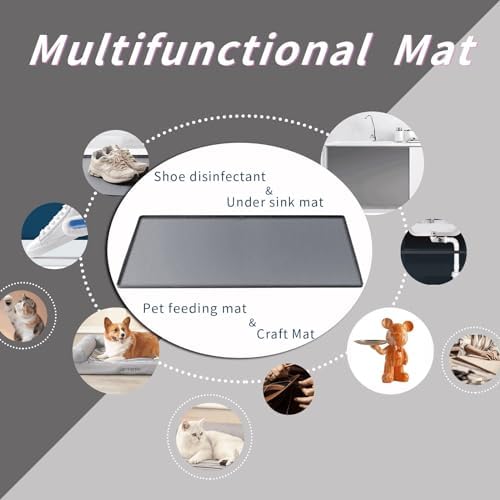 Under Kitchen Sink Mat 31" x 22", SAZTEAY Waterproof Silicone Under Sink Tray, Under Sink Protector Mat for Bathroom and Kitchen Cabinets(Grey)