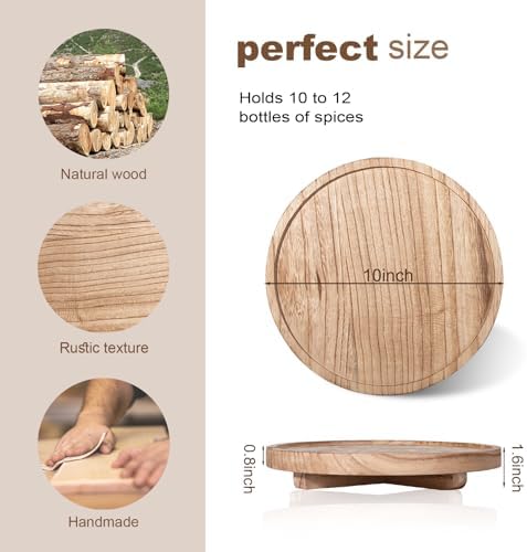 Round Decorative Tray Wood Bathroom Counter Organizer Farmhouse Kitchen Decor Wooden Riser for Soap Dish, Perfume, Candle, Sponge, 10" - Brown (Pack of 2)