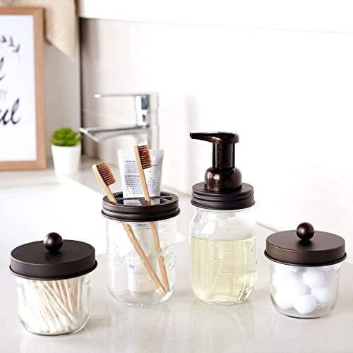 Amolliar Mason Jar Bathroom Accessories Set, 4Pcs Glass Rustic Bathroom Set