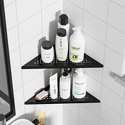 Qeke Corner Shower Shelves, 10” Recessed Tile Shower Shelf Black, 2 Pack