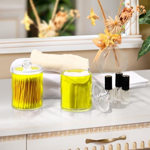 Gredecor 4 Pack Yellow Qtip Holder Organizer Dispenser Clear Bathroom Storage Canister Cotton Ball Holder Bathroom Containers for Cotton Swabs/Pads/Floss