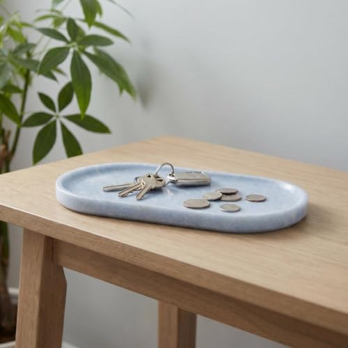 Natural Brazilian Blue Crystal Decorative Tray–12x6 Inch Translucent Stone/Marble-Style Bathroom Countertop Tray–Elegant Tray for Vanity, Perfume, Candles, and Jewelry–Durable Bathroom Countertop Tray