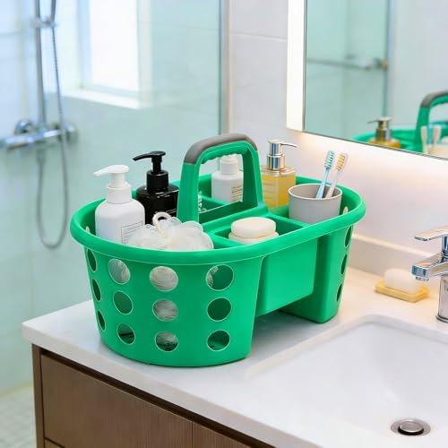 SIMPLYKLEEN Large Shower Caddy Portable 2PC - Made in USA Plastic Jumbo Size Dorm Storage Candy Tote with Handle Shower Organizer for Bathroom, Pantry, Kitchen, College Dorm, Green