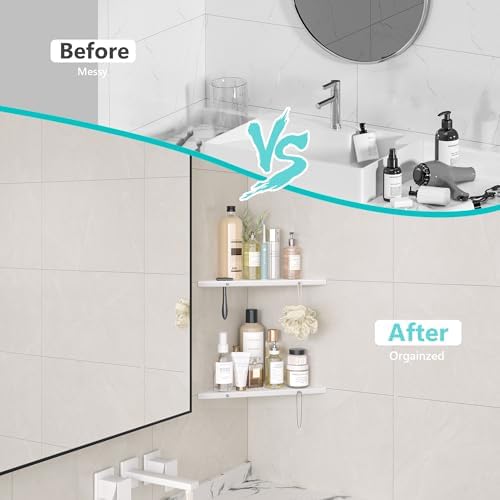 Qeke 10" Corner Shower Shelf, 2 Pack Tile Corner Shelves, Matte White