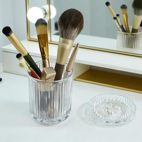 2 Pack Glass Container Qtip Holder with Lid,Mouthwash Cup,Cosmetic Storage