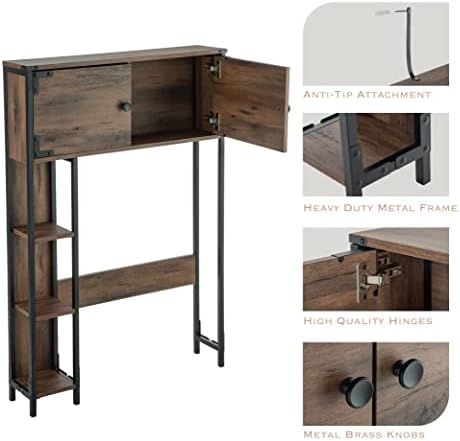 Landia Home Over The Toilet Bathroom Organizer for Storage, Industrial Themed with a Steel Frame and Different Tiers of Shelves for Organization