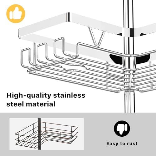 KEGII Corner Shower Caddy Tension Pole, Bathroom Storage Shelf, Chrome