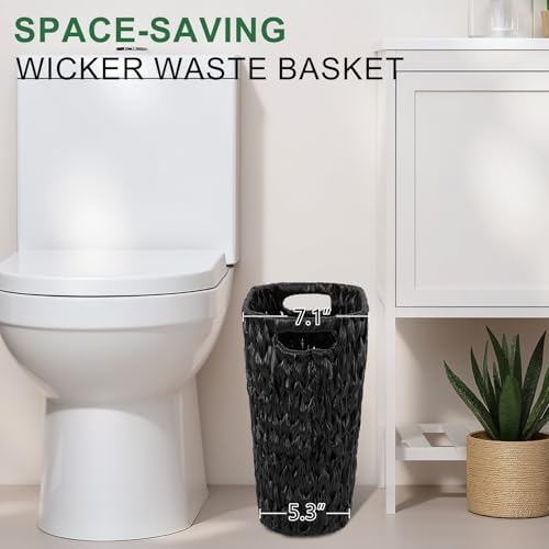 XLHOMO Black Bathroom Accessories Set with Wicker Trash Can, Black Bathroom Accessories Set Bathroom Sets Small Waste Basket Bathroom Trash Can for Bedroom Bathroom