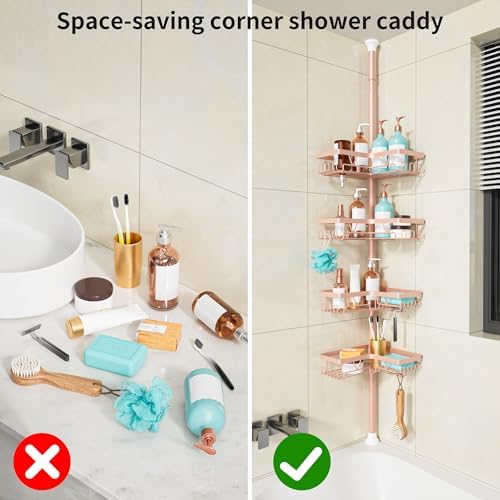KEGII Corner Shower Caddy Tension Pole, Bathroom Organizer, Blush Nude
