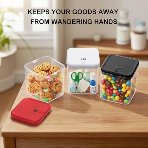 Clear Lockable Storage Box with Combination Lock - Heavy Duty Medicine,Food,Snack & Electronics Organizer Jar,Childproof Phone Jail,Gaming Device Lockbox Container Tank,Self Control Prize Bin (Red)