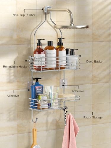 SMARTAKE Hanging Shower Head Caddy, Shower Shelf Organizer, Silver