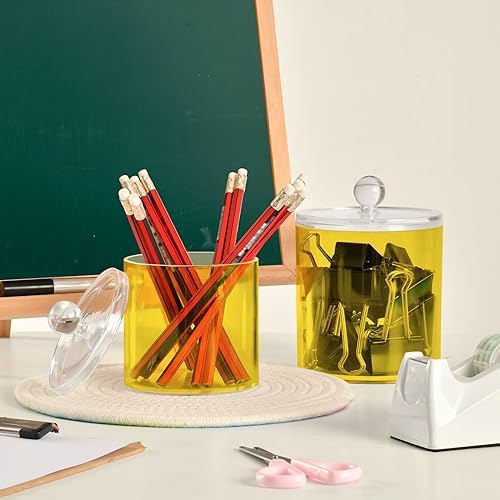 Gredecor Gold Apothecary Jars with Lids for Bathroom & Kitchen Organization Containers Acrylic Plastic Organizers Great for Q-Tip Cotton Swabs, Jewelry, Food & Candy Storage, Set of 2 Sizes