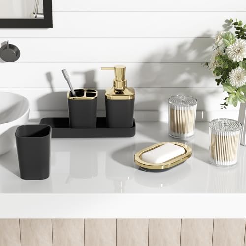 XLHOMO Bathroom Set, Black Bathroom Set, 9 PC Black and Gold Bathroom Set