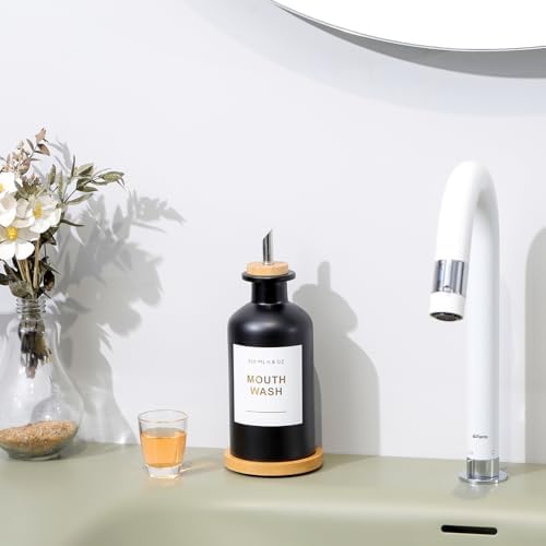11.8OZ Glass Mouthwash Dispenser for Bathroom, Black