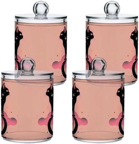 MNSRUU 2 Pack Qtip Holder Organizer Dispenser Black Cat Pink Bathroom Storage Canister Cotton Ball Holder Bathroom Containers for Cotton Swabs/Pads/Floss