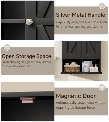 Keehusux 15" W x 19.7" H Small Black Medicine Cabinet with 2 Barn Doors