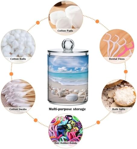 ALAZA 2 Pack Qtip Holder Ocean Seashells Beach, Cotton Swab Dispenser with Lid Bathroom Containers Canister Organizer Storage Jar