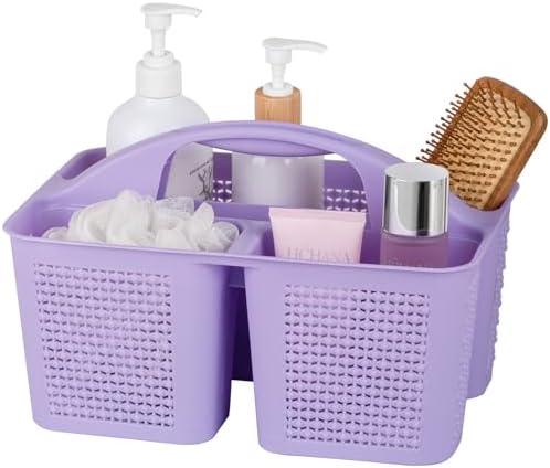 Plastic Portable Shower Caddy Basket with Handle, 3 Compartments, Purple