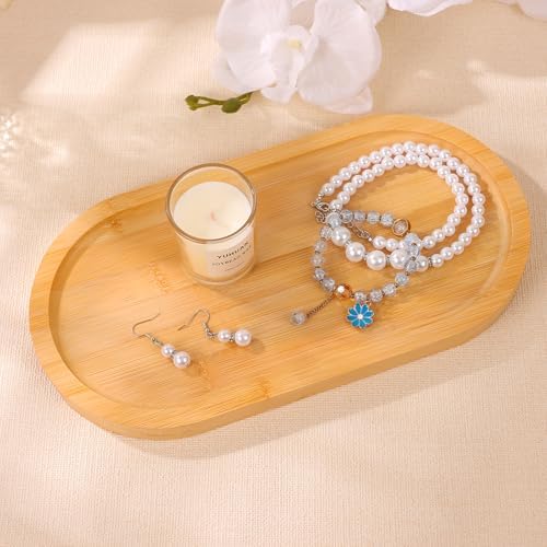 Bamboo Vanity Tray 11.4x6.4 inches, Decorative Vanity Tray for Bathroom Countertop Toilet Tank Farmhouse, Gold