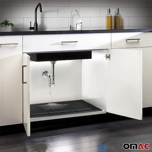 OMAC 2 Pcs Under Sink Mat for Kitchen & Bathroom 34" x 22" Adjustable Waterproof Cabinet Protector for Drips Leaks Spills Filexible Durable Multifunctional Under Sink Liner Rubber TPE (Black)