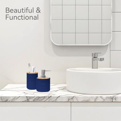 2 Piece Bathroom Accessories Set, Blue Soap Dispenser and Toothbrush Holder